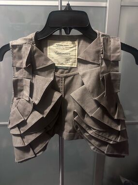 Cartonnier Taupe Layered Ruffle Cropped Vest